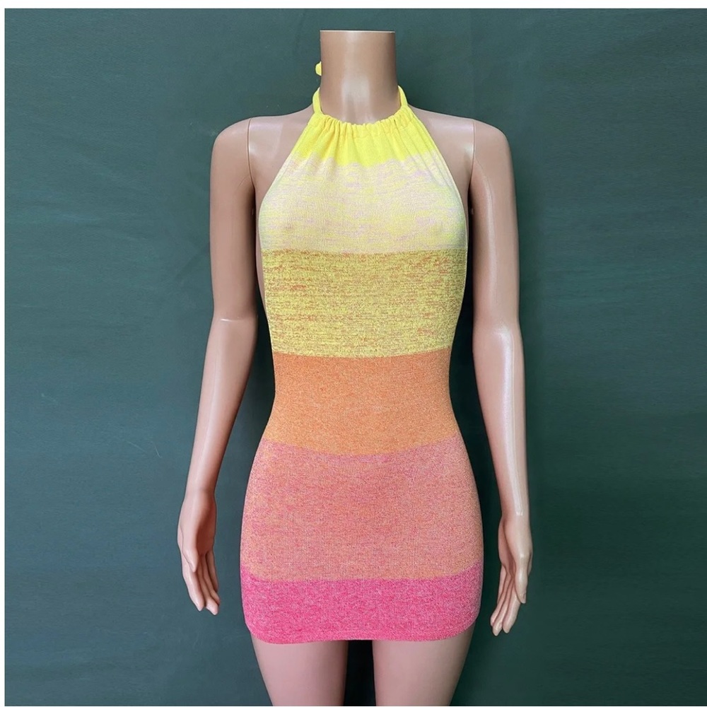 Ombré knit sunset halter mini dress